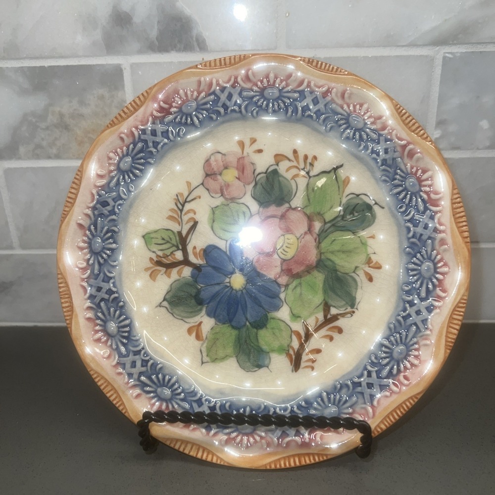 4 Vintage Hand Painted Majolica Plate 7" Japan